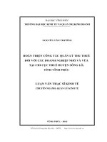 Hoàn thiện công tác quản lý thu thuế đối với các doanh nghiệp nhỏ và vừa tại Chi cục thuế huyện Sông Lô, tỉnh Vĩnh Phúc (LV thạc sĩ)