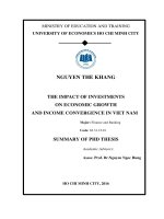 Tác động của đầu tư đến tăng trưởng kinh tế và hội tụ thu nhập tại việt nam tomtat 