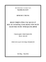 Hoàn thiện công tác quản lý đầu tư cơ sở hạ tầng bằng vốn ngân sách nhà nước tỉnh Quảng Bìn