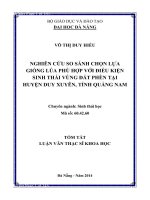 Nghiên cứu so sánh chọn lựa giống lúa phù hợp với điều kiện sinh thái vùng đất phèn tại huyện Duy Xuyên, tỉnh Quảng Na