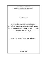 Quản lý hoạt động giáo dục kỹ năng sống theo hướng tích hợp ở các trường tiểu học quận Tây Hồ, thành phố Hà Nội