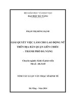 Giải quyết việc làm cho lao động nữ trên địa bàn quận Liên Chiểu - Thành phố Đà Nẵng