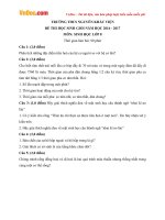 Đề thi học sinh giỏi môn Sinh học lớp 8 trường THCS Nguyễn Khắc Viện, Hà Tĩnh năm học 2016  2017 