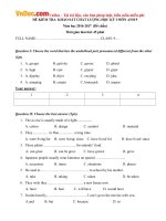 Đề thi học kỳ 1 môn Tiếng Anh lớp 9 có đáp án năm học 2016  2017 