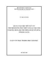 Quản lý dạy học môn ngữ văn theo định hướng phát triển năng lực học sinh ở trường trung học phổ thông huyện yên dũng, tỉnh bắc giang 