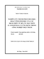 Nghiên cứu thành phần hóa học, hoạt tính sinh học của các dịch chiết từ rể cây mật nhân (E.Longifolia) và ứng dụng trong công nghiệp thực phẩ