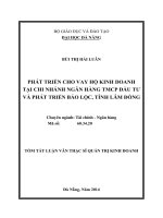 Phát triển cho vay hộ kinh doanh tại chi nhánh Ngân hàng TMCP Đầu tư và Phát triển Bảo Lộc, tỉnh Lâm Đồng