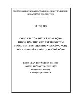 Công Tác Tổ Chức Và Hoạt Động Thông Tin - Thư Viện Tại Trung Tâm Thông Tin - Thư Viện Học Viện Công Nghệ Bưu Chính Viễn Thông, Cơ Sở Hà Đông
