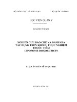 Nghiên cứu bào chế và đánh giá tác dụng trên khối u thực nghiệm thuốc tiêm chứa Liposome doxorubicin.