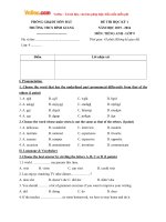 Đề thi học kỳ 1 môn tiếng Anh lớp 9 trường THCS Bình Giang, Kiên Giang năm học 2015  2016 