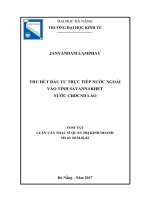 Thu hút đầu tư trực tiếp nước ngoài vào tỉnh savannakhet nước CHDCND lào