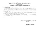 Đề kiểm tra giữa học kỳ I môn Vật lý lớp 9 trường THCS Thuận Hưng năm 2015  2016 