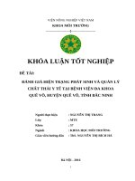 Đánh Giá Hiện Trạng Phát Sinh Và Quản Lý Chất Thải Y Tế Tại Bệnh Viện Đa Khoa Quế Võ, Tỉnh Bắc Ninh
