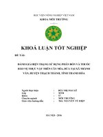 Đánh Giá Hiện Trạng Sử Dụng Phân Bón Và Thuốc Bảo Vệ Thực Vật Trên Cây Mía, Dứa Tại Xã Thành Vân, Huyện Thạch Thành, Thành Thanh Hóa