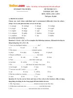 Đề thi học kỳ 1 môn tiếng Anh lớp 9 tỉnh Thanh Hóa năm học 2015  2016 