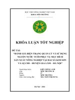 Đánh Giá Hiện Trạng Quản Lý Và Sử Dụng Nguồn Nước Tưới Phục Vụ Mục Đích Sản Xuất Nông Nghiệp Tại Hai Xã Kim Sơn Và Lệ Chi, Hà Nội