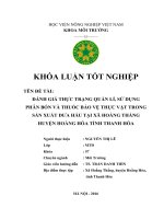 Đánh Giá Thực Trạng Quản Lí, Sử Dụng Phân Bón Và Thuốc Bảo Vệ Thực Vật Trong Sản Xuất Dưa Hấu Tại Xã Hoằng Thắng, Tỉnh Thanh Hóa