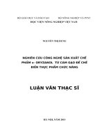 Nghiên Cứu Công Nghệ Sản Xuất Chế Phẩm Orzanol Từ Cám Gạo Để Chế Biến Thực Phẩm Chức Năng