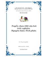 Tuyển chọn 280 câu hỏi trắc nghiệm nguyên hàm   tích phân 