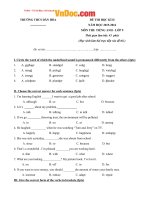Đề thi học kì 2 môn Tiếng anh lớp 9 Dân Hoà, Hà Nội năm 2015  2016