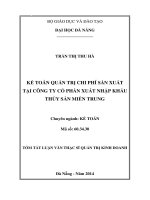 Kế toán quản trị chi phí sản xuất tại Công ty Cổ phần Xuất nhập khẩu Thủy sản miền Trun