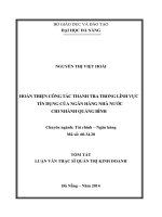 Hoàn thiện công tác thanh tra trong lĩnh vực tín dụng của Ngân hàng Nhà nước chi nhánh Quảng Bìn