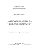 Nghiên cứu tuyển chọn một số chủng Lactobacillus, Bacillus và Rhodospirillaceae dùng để sản xuất chế phẩm sinh học cải thiện môi trường nước nuôi trồng thủy sản (LV thạc sĩ)