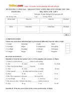 Đề thi học kỳ 2 môn Tiếng Anh lớp 9 Sở GDĐT Thanh Hóa năm học 2015  2016 