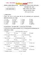 Đề thi giữa học kì 2 môn Tiếng anh lớp 9 Bình Giang, Hải Dương năm học 2014