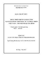 Phát triển dịch vụ bảo lãnh tại Ngân hàng TMCP Đầu tư và Phát triển Việt Nam - Chi nhánh Quảng Bìn