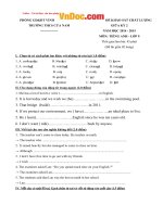 Đề thi giữa học kì 2 môn Tiếng anh lớp 9 Cửa Nam, Nghệ An năm học 2014  2015