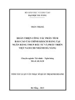Hoàn thiện công tác phân tích báo cáo tài chính khách hàng tại Ngân hàng TMCP Đầu tư và Phát triển Việt Nam chi nhánh Đà Nẵn