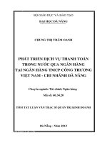 Phát triển dịch vụ thanh toán trong nước qua ngân hàng tại Ngân hàng TMCP Công thương Việt Nam - Chi nhánh Đà Nẵng
