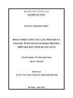 Hoàn thiện công tác lập, phân bổ và giao dự toán ngân sách địa phương trên địa bàn tỉnh Quảng Ngãi
