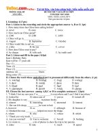 Đề thi thử vào lớp 10 môn Tiếng Anh Phòng GDĐT Tân Yên, Bắc Giang năm học 20172018 