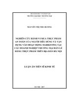 Nghiên cứu hành vi mua thực phẩm an toàn của người tiêu dùng và vận dụng vào hoạt động marketing tại các doanh nghiệp thương mại bán lẻ hàng thực phẩm trên địa bàn Hà Nội (LA tiến sĩ)