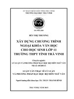 Xây dựng chương trình ngoại khóa văn học cho học sinh lớp 11 trường THPT tỉnh Trà Vinh
