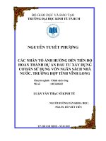 Các nhân tố ảnh hưởng đến tiến độ hoàn thành dự án đầu tư xây dựng cơ bản sử dụng vốn ngân sách nhà nước trường hợp tỉnh vĩnh long 