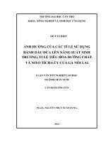 Ảnh hưởng của các tỉ lệ sử dụng bánh dầu dừa lên năng suất sinh trưởng, tỉ lệ tiêu hóa dưỡng chất và nitơ tích lũy của gà nòi lai 