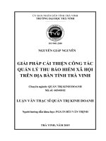 Giải pháp cải thiện công tác quản lý thu bảo hiểm xã hội trên địa bàn tỉnh trà vinh (tóm tắt - trích đoạn)