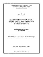 XÂY DỰNG ĐỜI SỐNG VĂN HÓA TRONG CÁC XÃ NÔNG THÔN MỚI Ở CÁC TỈNH VĨNH LONG
