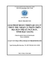 Giải pháp hoàn thiện quản lý thuế thu nhập cá nhân trên địa bàn thị xã Ngã Bảy, tỉnh Hậu Giang