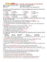 Đề thi học kỳ 1 môn Tiếng Anh lớp 10 trường THPT Chuyên Bắc Kạn năm học 2016  2017 có đáp án 