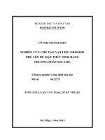 Nghiên cứu chế tạo vật liệu Ormosil phủ lên bề mặt thủy tinh bằng phương pháp Sol-Ge