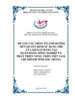 Các nhân tố ảnh hưởng đến quyết định sử dụng thẻ của khách hàng tại ngân hàng nông nghiệp và phát triển nông thôn chi nhánh tỉnh sóc trăng 