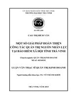 MỘT SỐ GIẢI PHÁP HOÀN THIỆN CÔNG TÁC QUẢN TRỊ NGUỒN NHÂN LỰC TẠI BẢO HIỂM XÃ HỘI TỈNH TRÀ VINH - Cao Thị Bích Vân