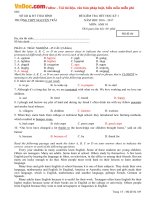 Đề thi học kỳ 1 môn Tiếng Anh lớp 10 trường THPT Nguyễn Trãi, Thái Bình năm học 2016  2017 có đáp án 
