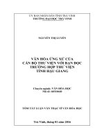 VĂN HÓA ỨNG XỬ CỦA CÁN BỘ THƯ VIỆN VỚI BẠN ĐỌC TRƯỜNG HỢP THƯ VIỆN TỈNH HẬU GIANG