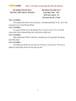 Đề thi học kì 1 môn Lịch sử lớp 10 trường THPT Đoàn Thượng, Hải Dương năm học 2016  2017 