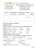 Đề thi học kỳ 1 môn Tiếng Anh lớp 10 trường THPT Lương Ngọc Quyến, Thái Nguyên năm học 2015  2016 